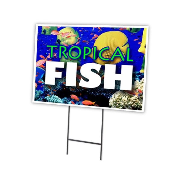 Tropical Fish Yard Sign & Stake outdoor plastic coroplast window, C-1824-DS-Tropical Fish